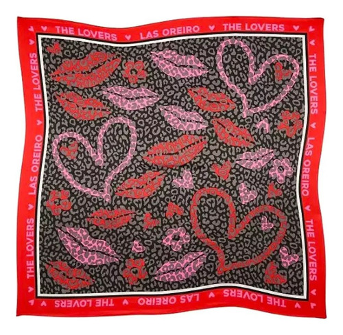 Pañuelo Las Oreiro + Splash + Bolsa De Tela Negro Estampado Unico