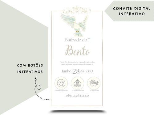 Convite Digital Interativo Batismo/batizado Personalizável Branco