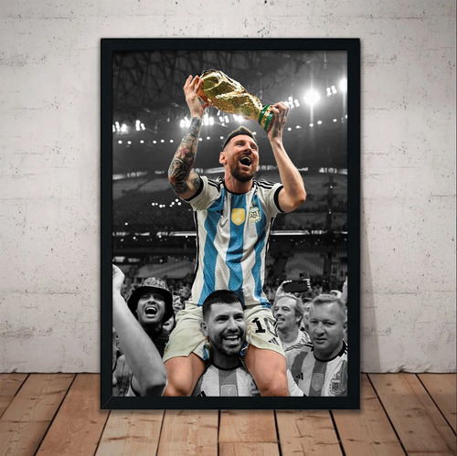 Cuadro Lionel Messi 51x36 Marco Madera Vidrio Poster Lm06