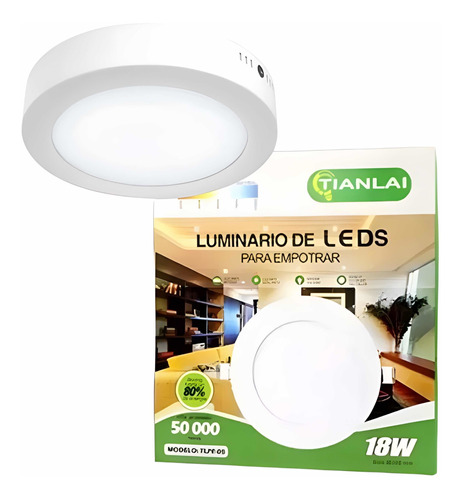 Lampara Sobreponer Led 18w Plafon Luz Blanca Redonda 22cm