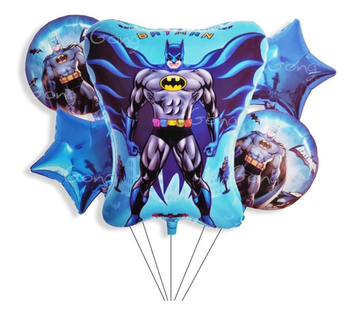 Set De Globos Metalizados Personaje Batman Estrella Foil X5