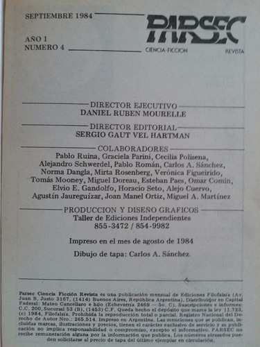 Imagen 2 de 5 de Revista Parsec Ciencia Ficcion Año 1 N1 Mayo 1984 Filofalsia