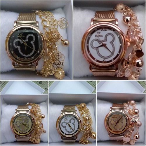 Relógio Feminino Fecho Fivela + Pulseira & Caixa - Kit 5 Und