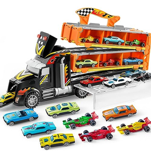 Carrier Truck Toys For Kids, 12 Die-cast Metal Toy Cars...