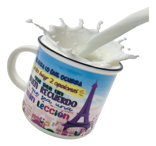 Taza Para Cafe Grande Porcelana Frases Torre Eiffel 350ml