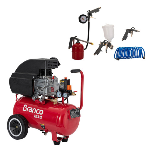 Compressor De Ar Elétrico 25l 1,9cv + Kit Pintura C/ 5 Peças Cor Vermelho 220v