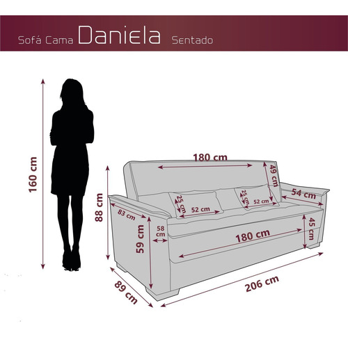 Sofá Cama 3 Lugares Daniela Wt