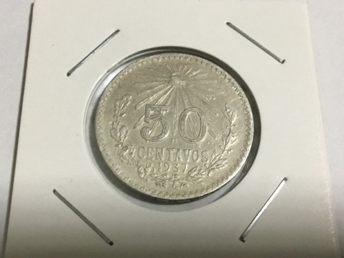 50 Centavos Resplandor 1937 Plata Ley .720
