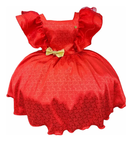 Vestido Para Niña Rojo Con Lazo Dorado Glamour
