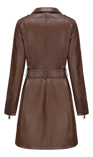 Gabardina De Cuero Con Cinturón Para Mujer Abrigo Largo