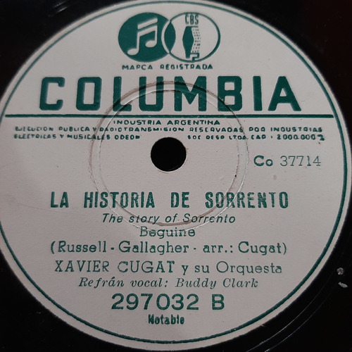 Pasta Xavier Cugat Su Orq Buddy Clark Columbia C426