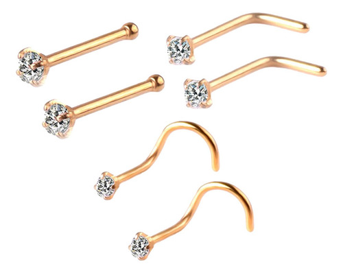 6 X 6 Pieces Nose Screws Rings Set Tiny Bone Studs For Gold