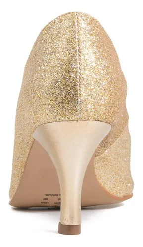Sapato Noiva Debutante Glitter Dourado Salto 7