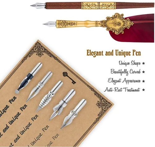 Pluma Caligrafia Set 17 Puntas Tinta Sello Abre Cartas Retro