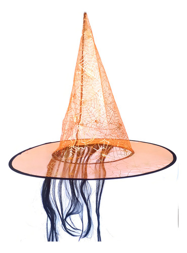 Chapéu De Bruxa Cabelo Festas Teia Dourada-laranja 3 Un. Cor Dourado-laranja