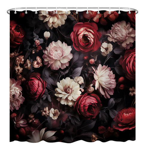 Uaeaex Cortina De Ducha Floral Negra, Retro, Flores, Rosa, R