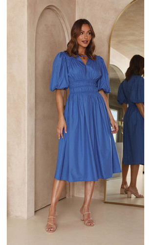 Vestido De Verano De Cintura Alta Con Cuello En V Para Mujer