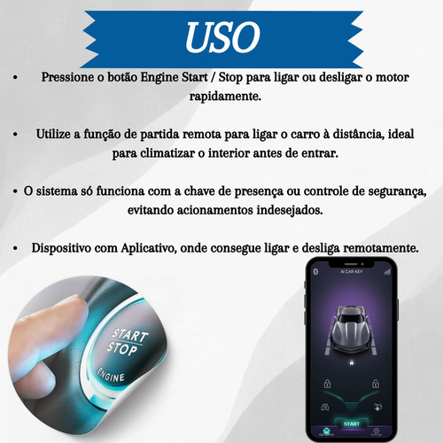 Kit Start Stop Universal com 2 Chaves Carro Partida Remota Chave De Presença Kit Start Stop Universal com 2 Chaves