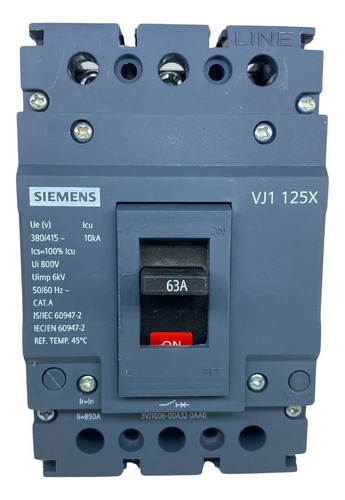 Disjuntor Caixa Moldada Tripolar 63a 380v 3vj10 Siemens