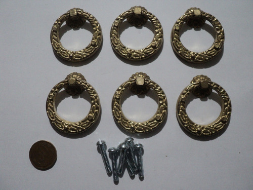 Jgo. 6 Tiradores Argolla En Bronce. (Usado)