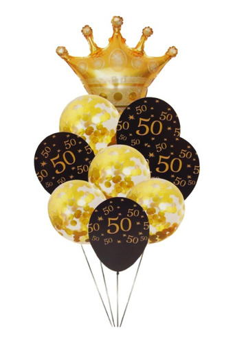 Paquete De 9 Globos Bouquet Corona 50 Años