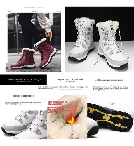 Botas Femininas De Neve Com Forro De Pelúcia, À Prova D'água