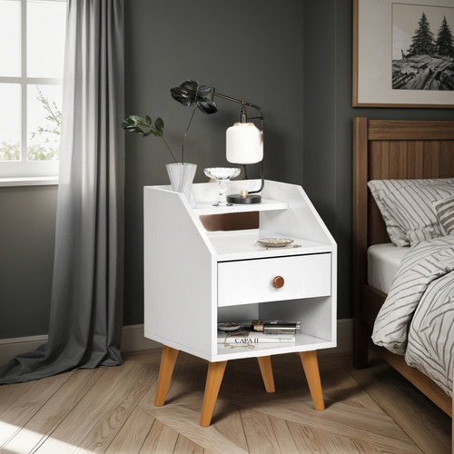 Mesa Cabeceira De Cama Organizadora 1 Gaveta Nicho Clássica