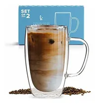Comprar Set De 2 Tazas De Café De Vidrio Doble Pared, 15oz Con Asa