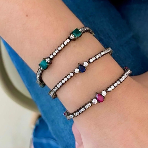 Pulseira Riviera 2mm Intercalada Com Gotas Zircônias