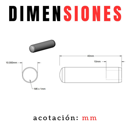 Perno Roscado / Pull Dowel Pin Metrico 10 X 40 Mm 10 Piezas