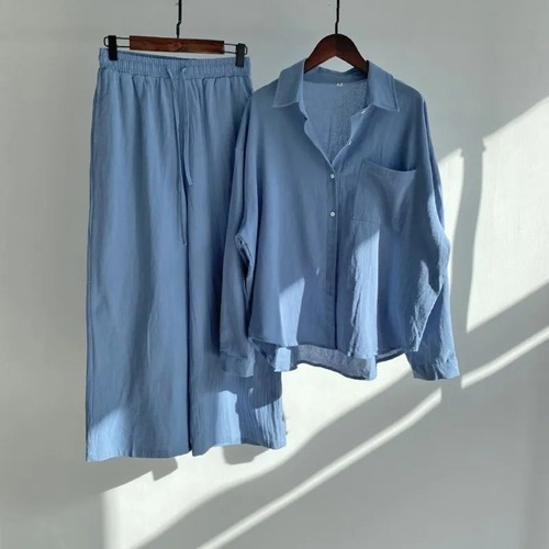 Conjunto De Camisa Y Pantalón De Algodón Y Lino Para Mujer
