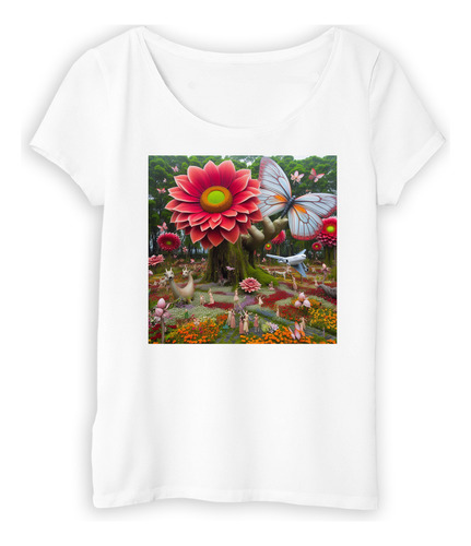 Remera Mujer Jardin De Gigantes Flor Mariposa Hada M4