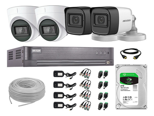 Kit 4 Cámaras De Seguridad Audio Hikvision 5mp Completo P2p