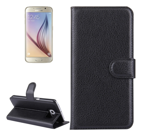 Funda Negra Para Galaxy S6/g920 Litchi Texture Pu