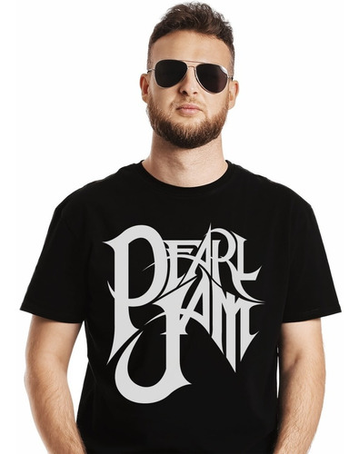 Polera Pearl Jam Logo Blanco Rock Impresión Directa