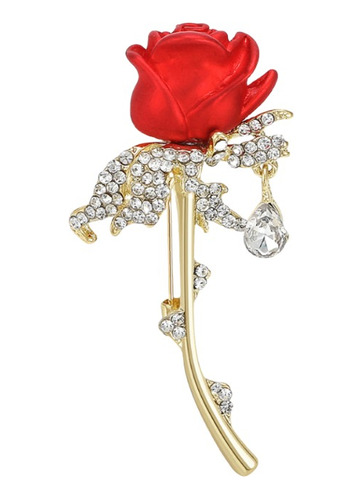 Broche Prendedor Mujer Elegante Rosa Brote Colgante Pedrería