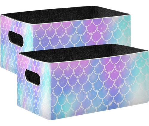 Kcldeci Princess Mermaid Kawaii Rainbow Scales Storage Bins 