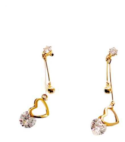 Aretes Corazón Con Zirconias + Estuche