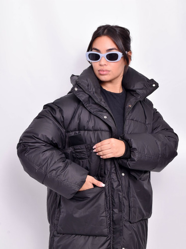 Campera Mujer Oversize Negra Capucha Larga Moda