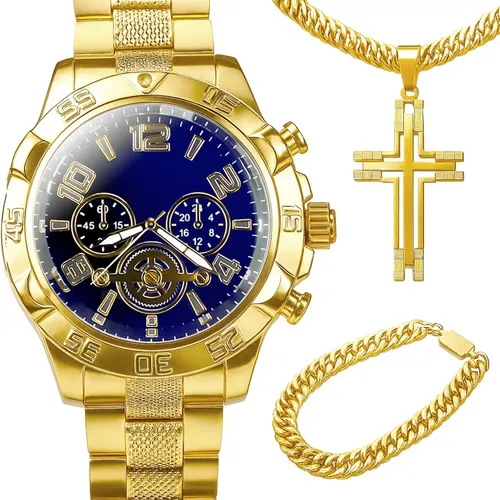 Relógio Orizom Masculino Dourado Quartz Spaceman com Pulseira e