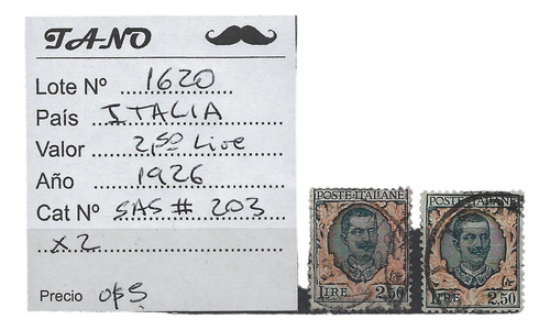 Lote1620 Italia 2,50 Liras X 2 Sellos Año 1926 Sas# 203