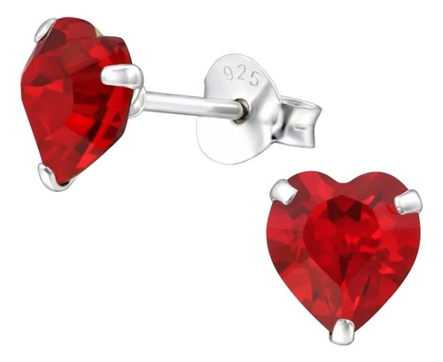 Aros De Plata Apegados Con Corazones De Cristal Rubí