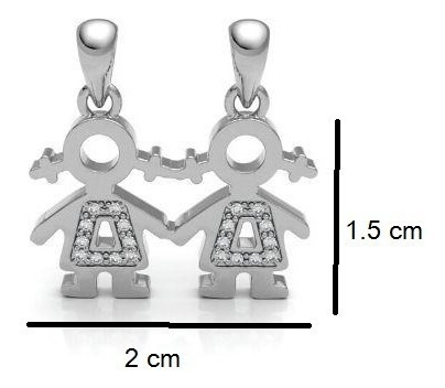 Imagen 3 de 10 de Dije 2 Niñas Con Circonias Y Plata .925 Agálea Joyería
