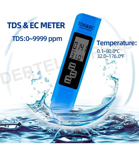 Medidor Probador De Temperatura Y Pureza Del Agua 0-9999 Ppm