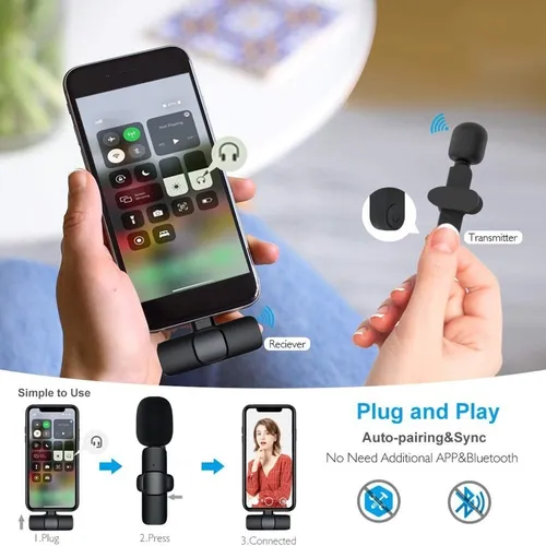 Micrófono Para Celular Inalámbrico Recargable Tipo C 20 Mt