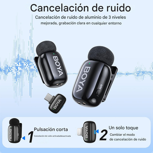 Microfone sem fio Boya Mini USB-c para iPhone com inteligência artificial