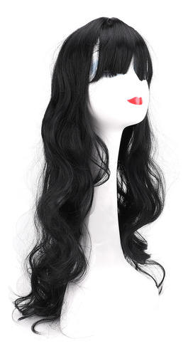 Peluca Ondulada Negra, Larga, Elegante, De Textura Suave Y T