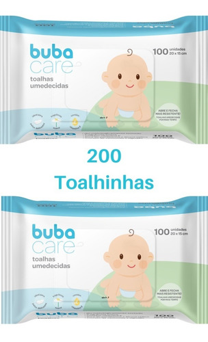 Lenço Umedecido Toalhas Higiênicas Buba 200 Unid Kit 2 Embal