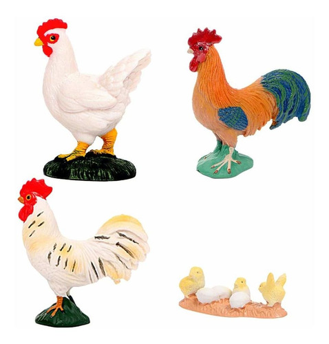 Amosfun - Juego De 4 Figuras De Gallo En Miniatura Para Deco