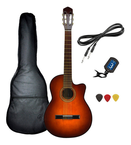 Guitarra Electro Criolla Superior Con Corte Funda Afinador